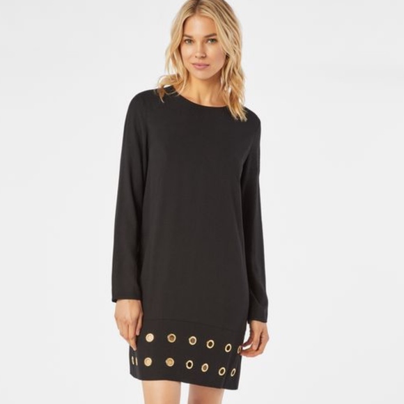 black and gold shift dress